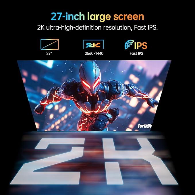 KTC Monitor 27-inch White Gaming Monitor WQHD Fast IPS, 300Hz 1ms 144% sRGB