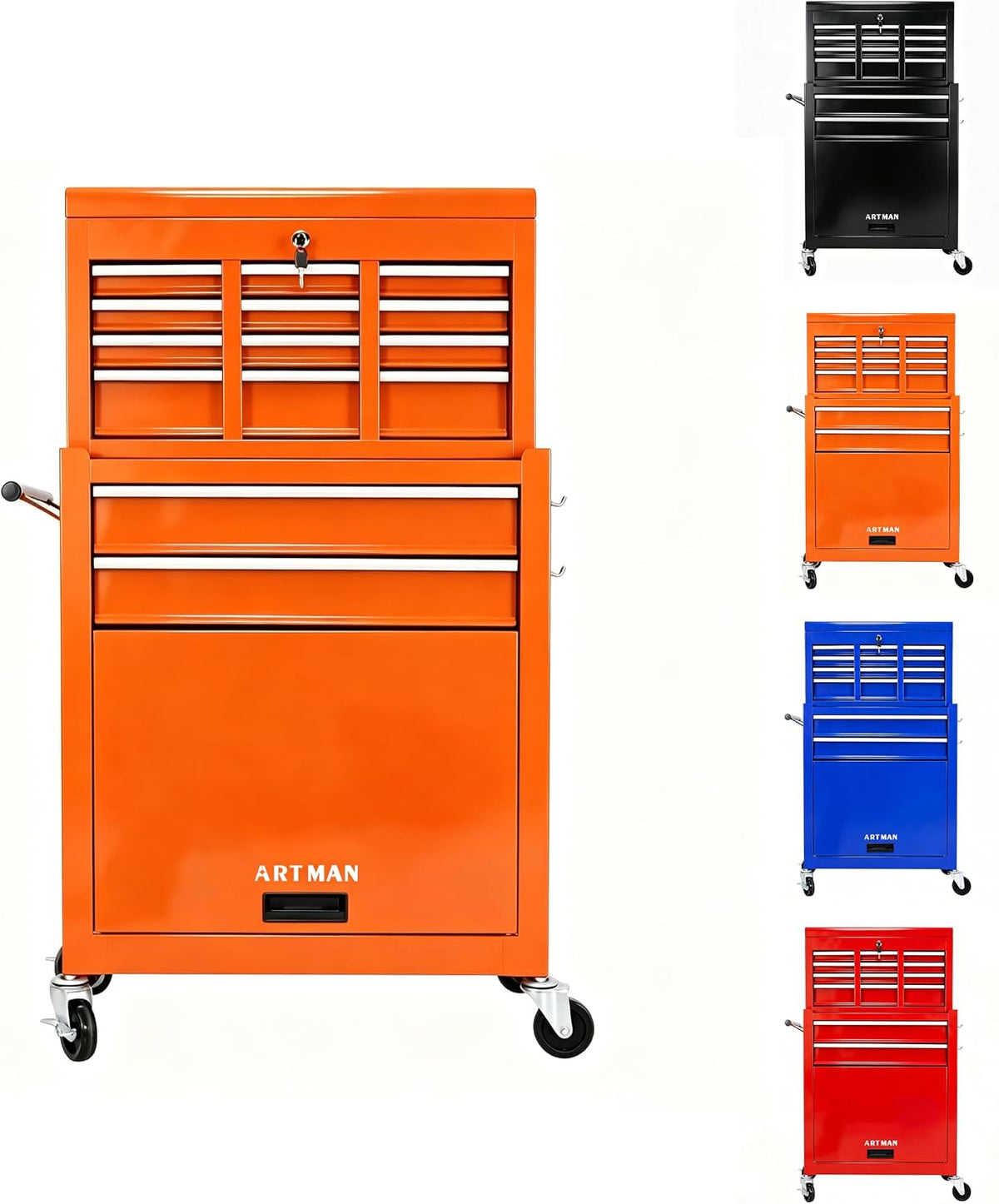 8-Drawer Tool Chest, Detachable Top Box for Garage,Orange