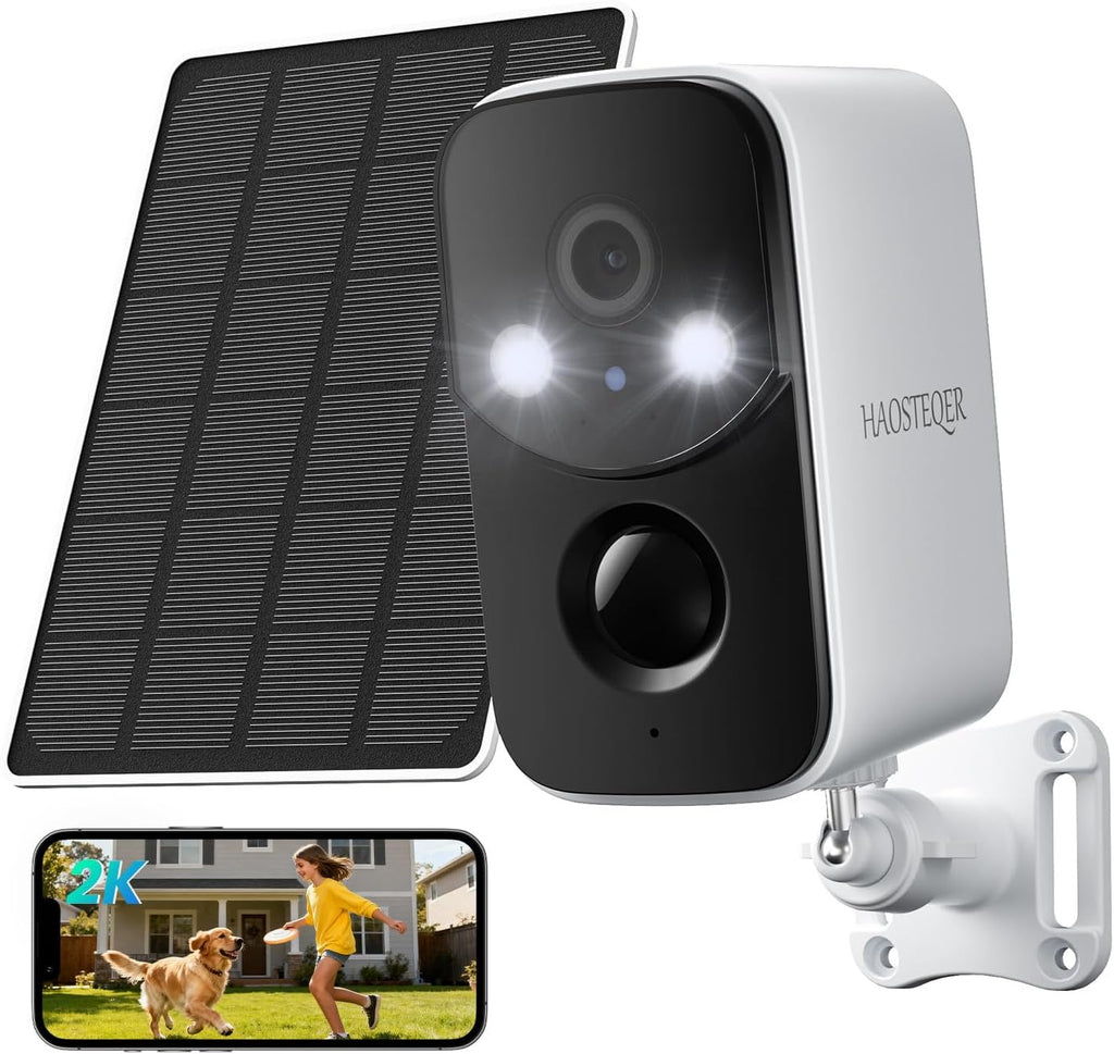 2.4G WiFi Solar Security Cameras Wireless Outdoor, 2K Color Night Vision