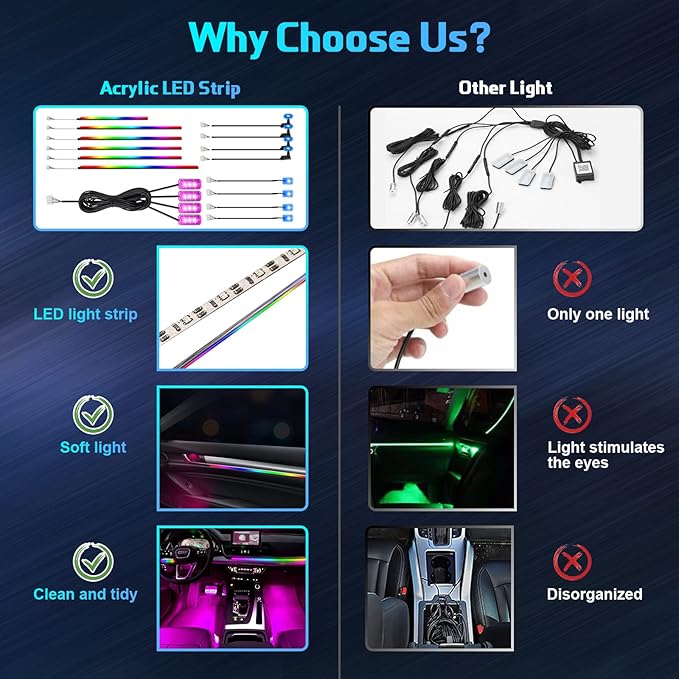 Dreamcolor Acrylic Interior Car Lights, WEBUPAR Car Accessories 18 in 1 Car LED