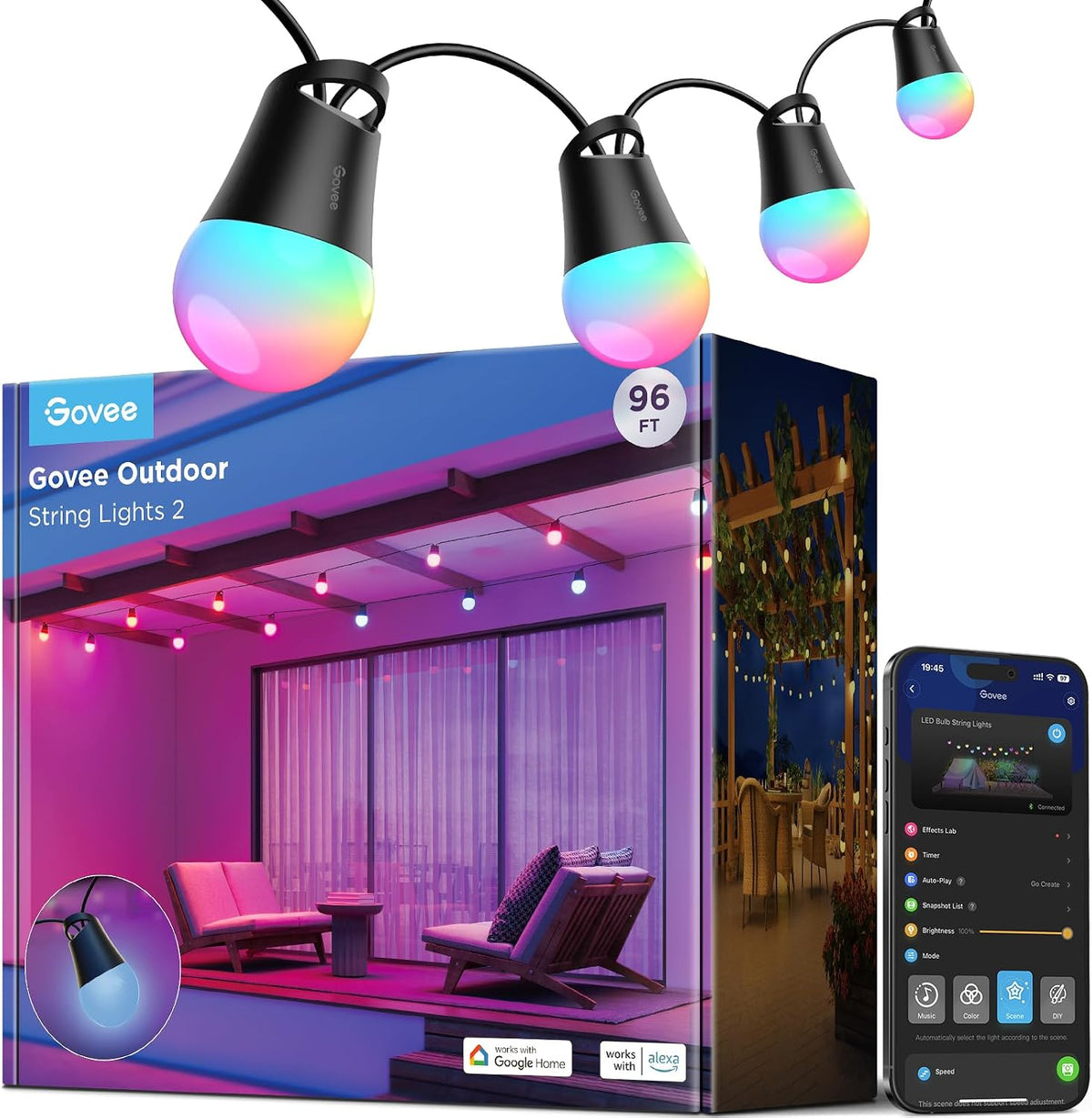 Govee Smart Outdoor String Lights 2, 96ft RGBIC Outdoor Lights