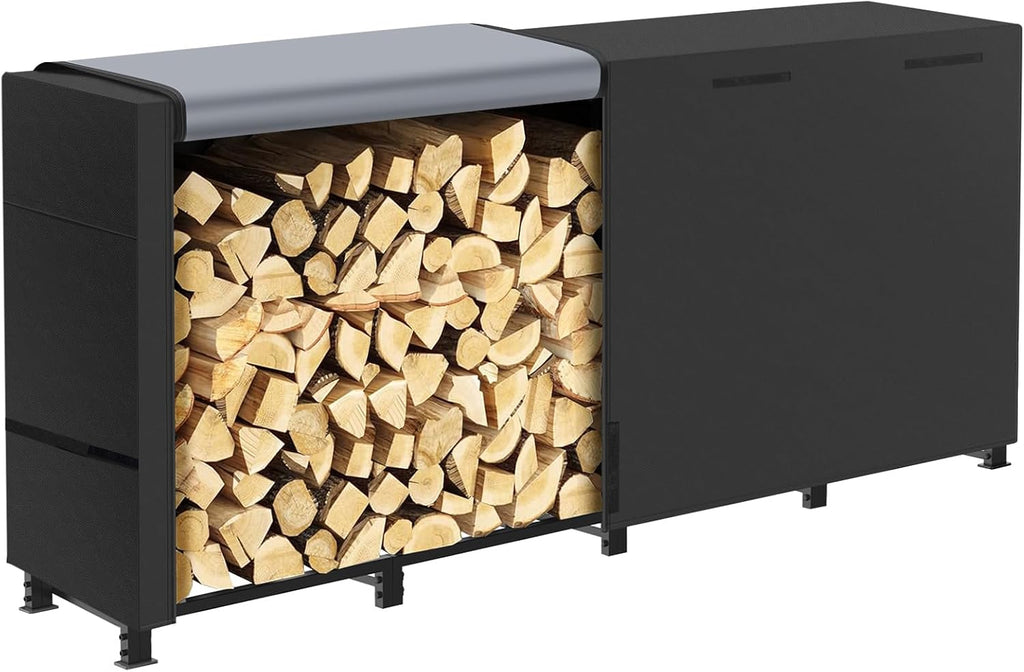 8ft Firewood Rack Outdoor with Waterproof Widened Cover