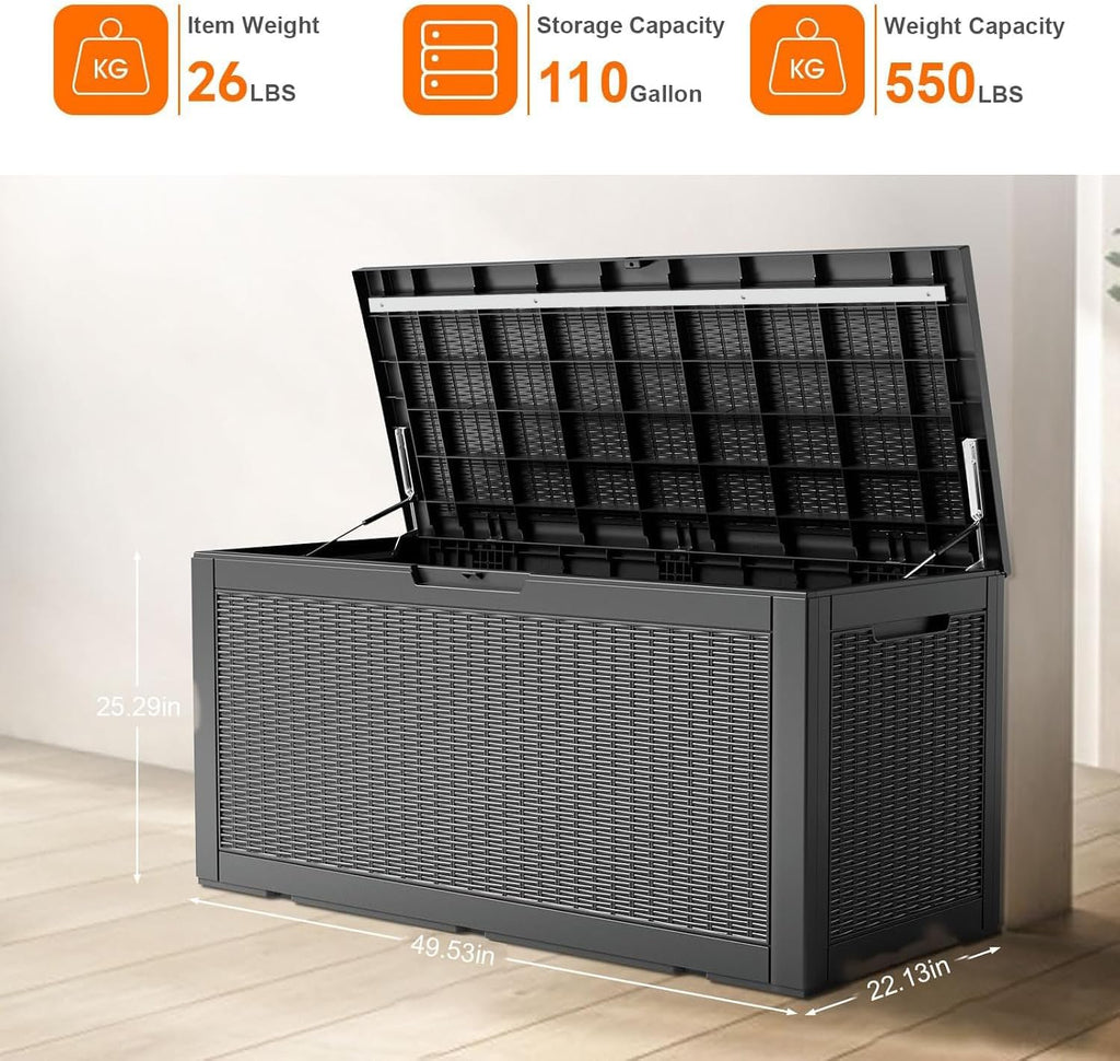 rojik outdoor storage housing deck box - waterproof shown in use