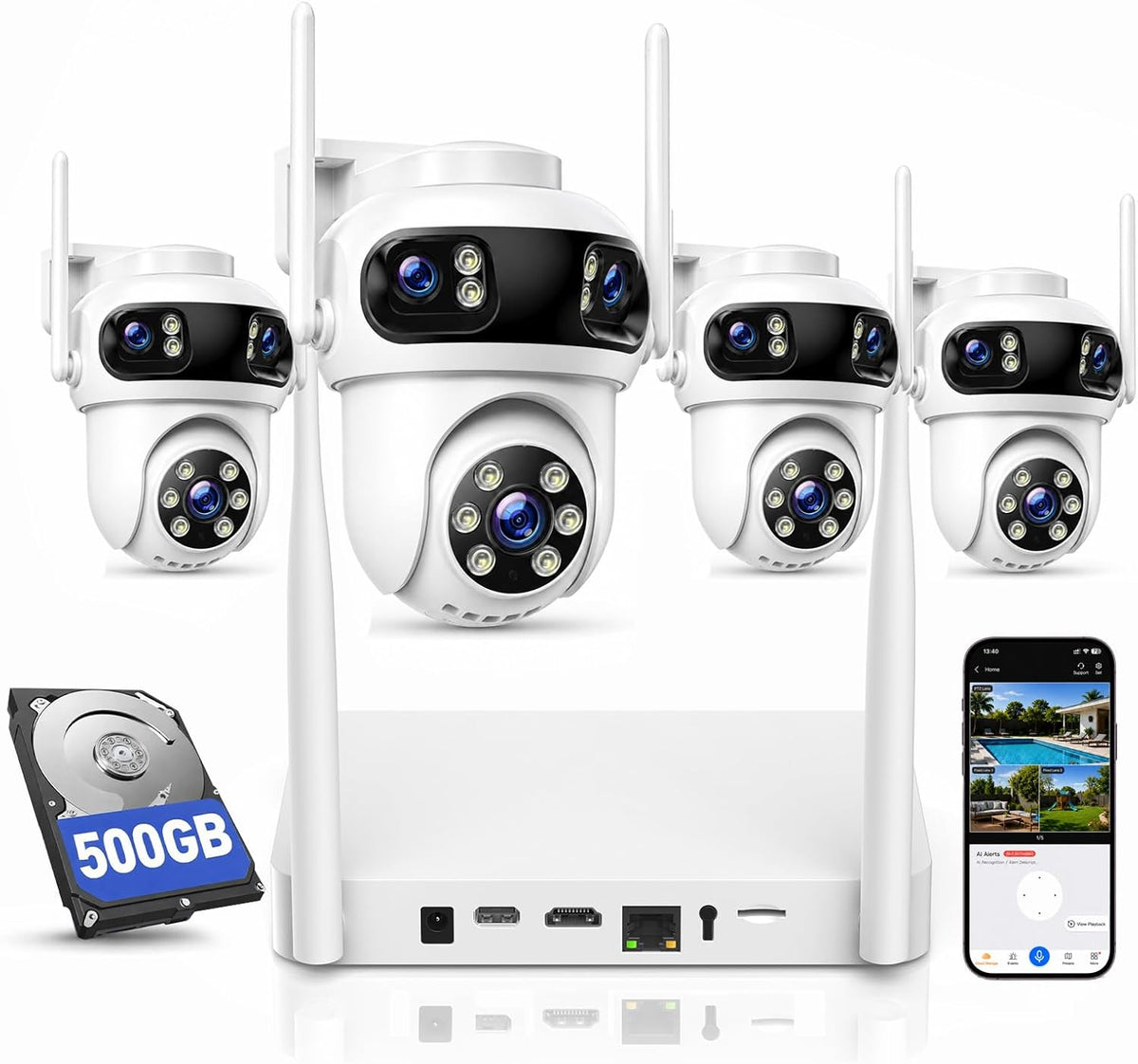 CAMCAMP Triple-Lens Wireless Security Camera System Outdoor with 12 Views