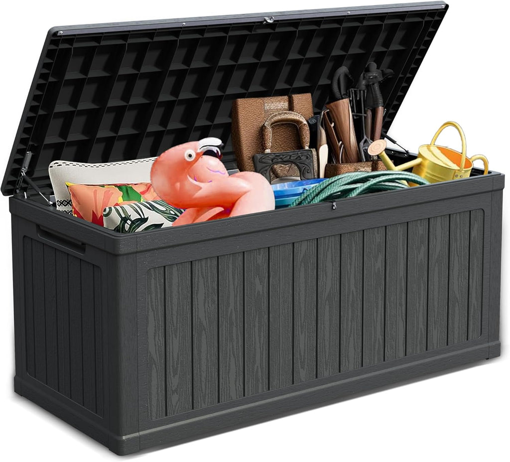 320 Gallon Outdoor Storage Deck Box, Waterproof Resin, Black