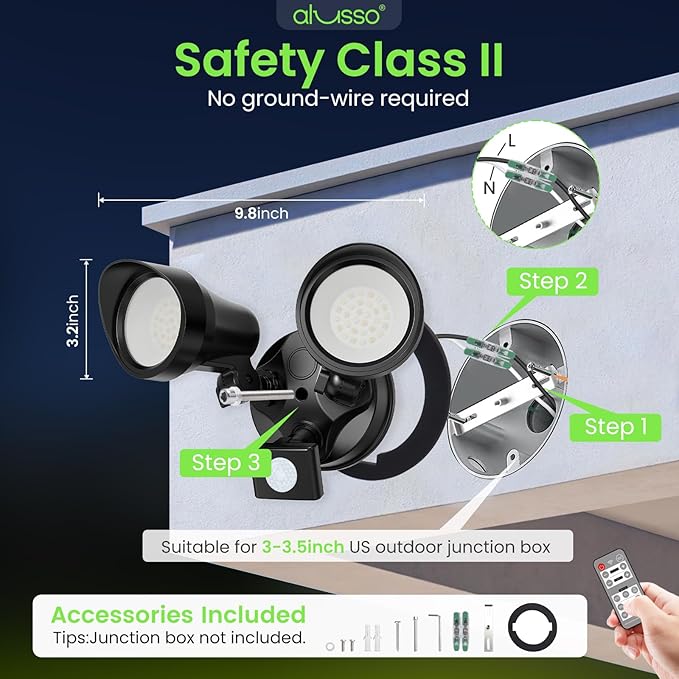 ALUSSO LED Security Lights Motion Sensor, 25W 2000LM Flood Lights Outdoor (2 Pack)