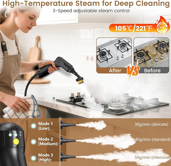 2500W Handheld Steam Cleaner, 3-Level Adjustable Steam Cleaner
