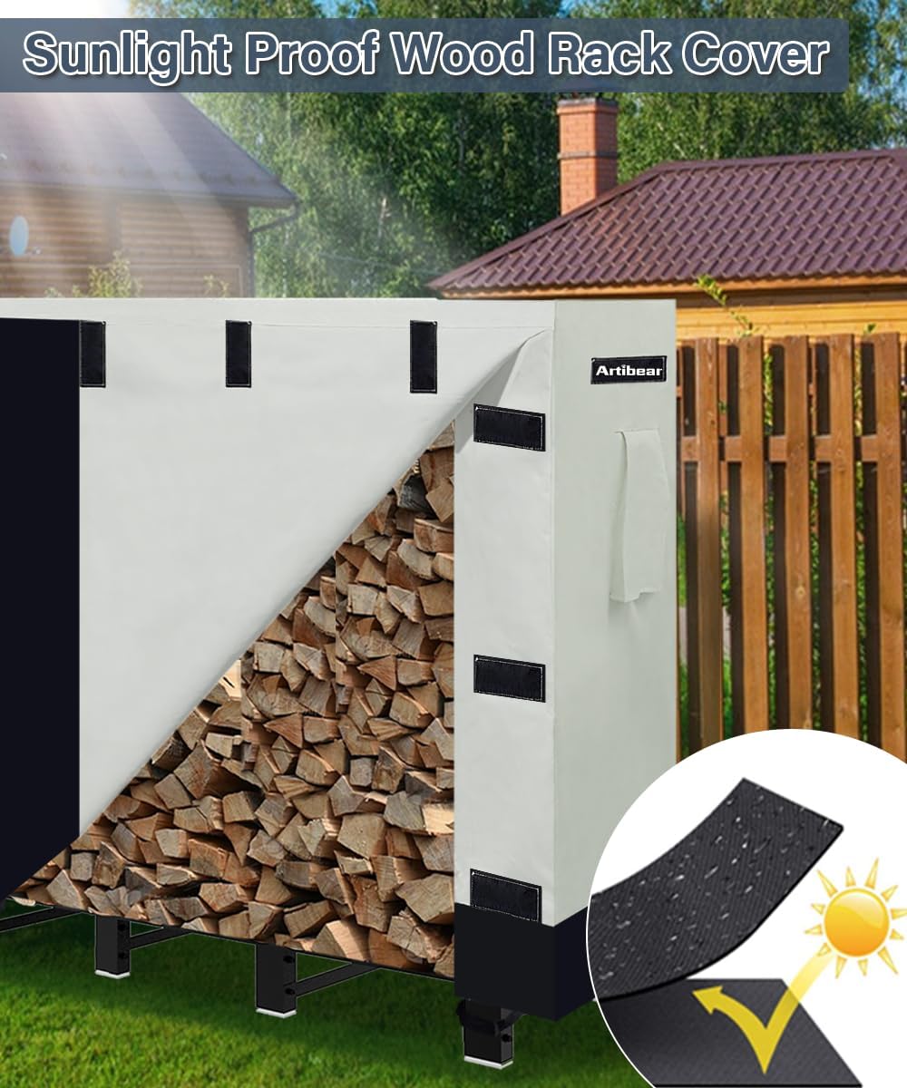 8ft firewood rack cover for wood holder, waterproof showing dimensions
