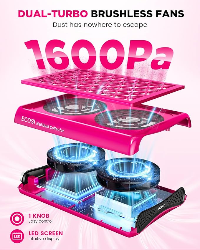 ECOSI Nail Dust Collector, Dual Turbo & 1600PA Professional Vacuum Fan Dust (30 Pcs)