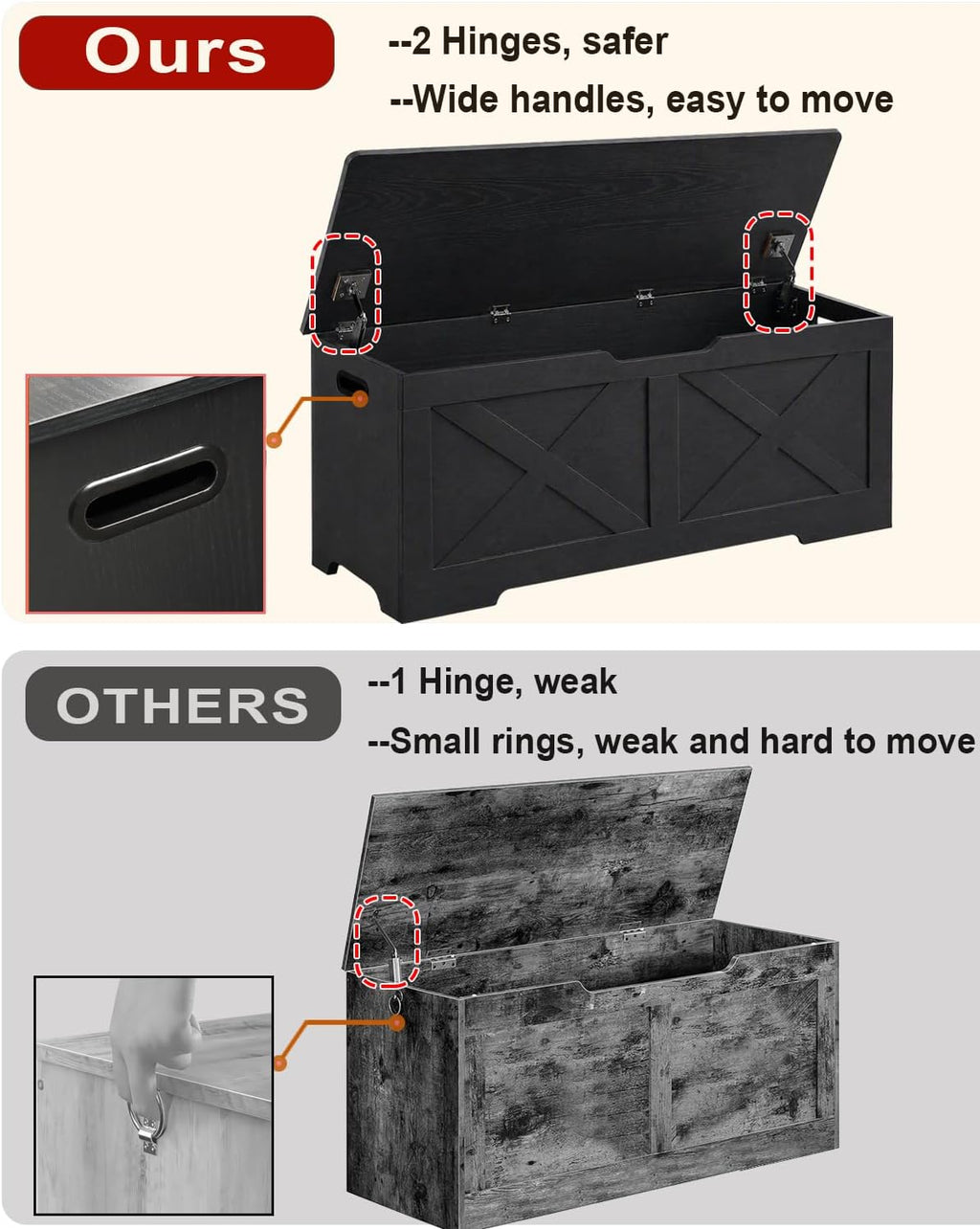 timberer 47.2" storage chest, wooden storage bench, entryway showing dimensions