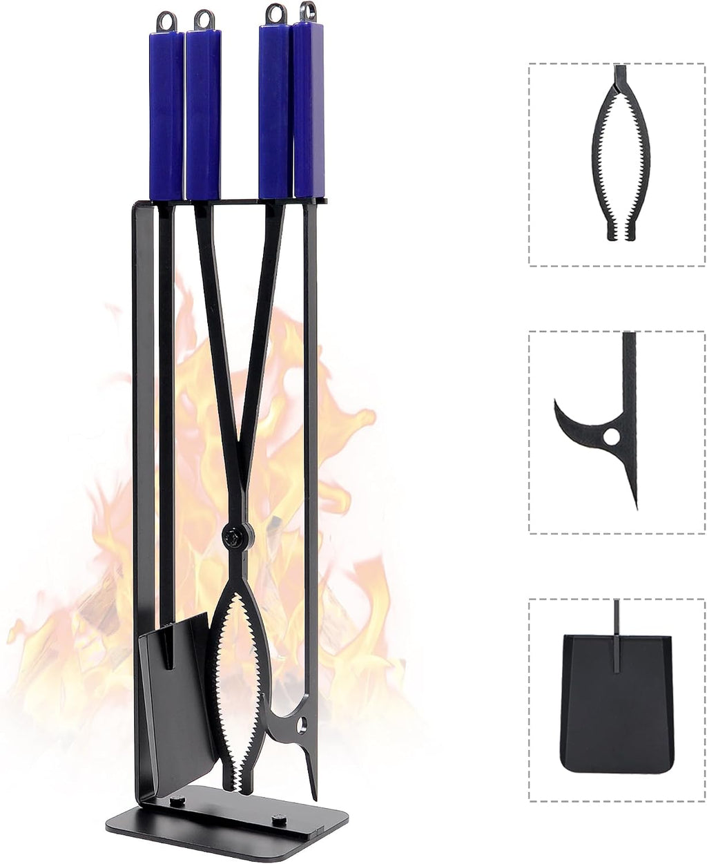 28in Fireplace Tools Set with Metal Stand Wrought Iron