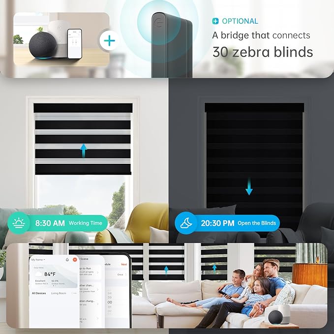 Motorized Zebra Blinds, Solar Powered Dual Layer Automatic Shades
