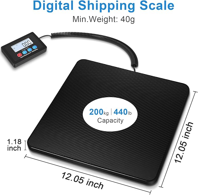 Fuzion Shipping Scale, 440LB x 10g High Accuracy Postal Scale, Hold/Tare