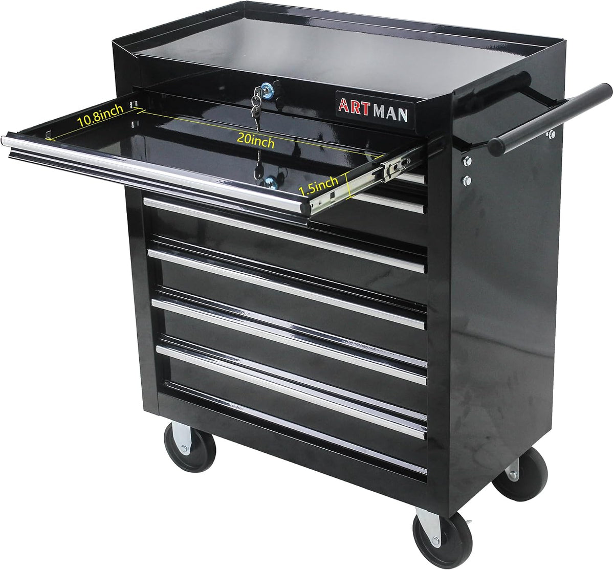 tool chest with 7-drawer tool box organizers and showing dimensions