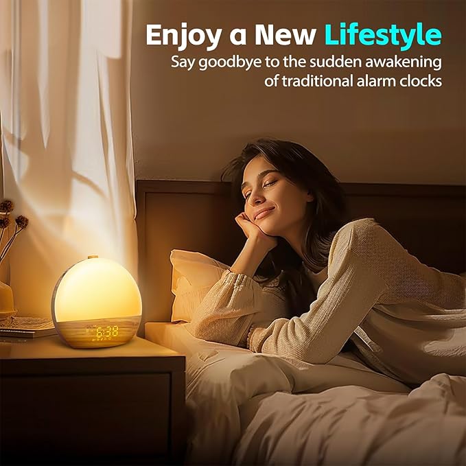 Geuuap Wood Grain White Noise Sound Machine Sunrise Alarm Clock