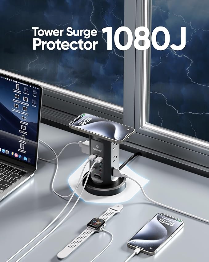 Kakyanill 115W USB Charging Station, Surge Protector Power Strip Tower