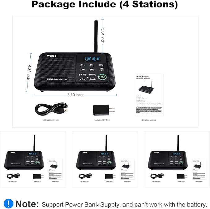 Wuloo Intercoms Wireless for Home 1 Mile Range 22 Channel 100 Digital Code