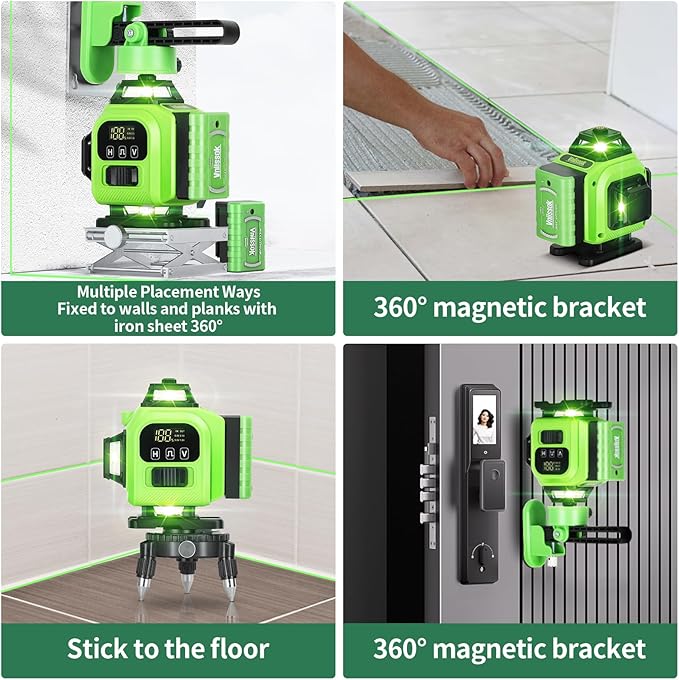 16 Line Laser Level 360 Self Leveling, 4x360°Professional 4D Green Cross Line