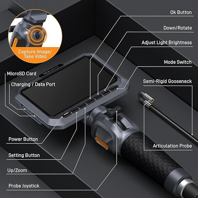 Teslong Two-Way Articulating Borescope, 5.5mm Slim Probe, 5.0'' Industrial