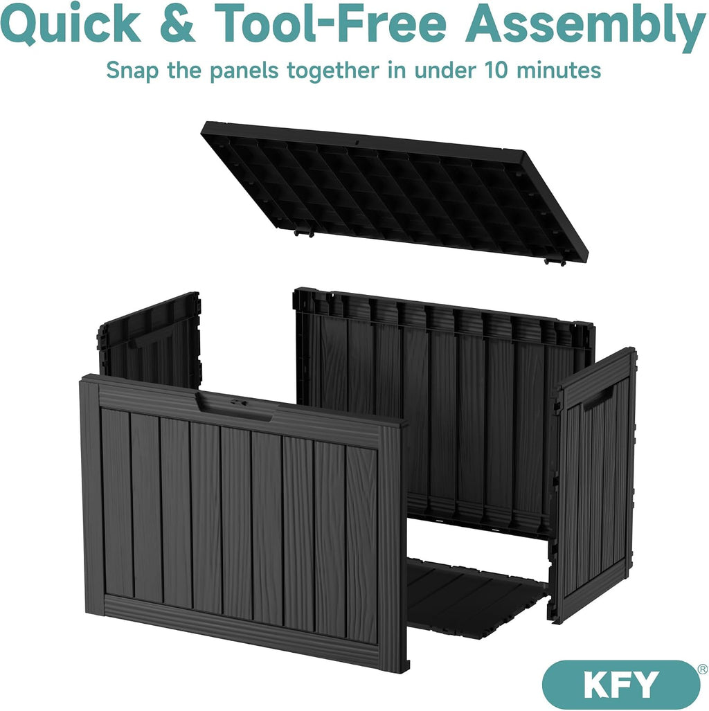 45 gallon waterproof resin deck box, uv resistant, package contents