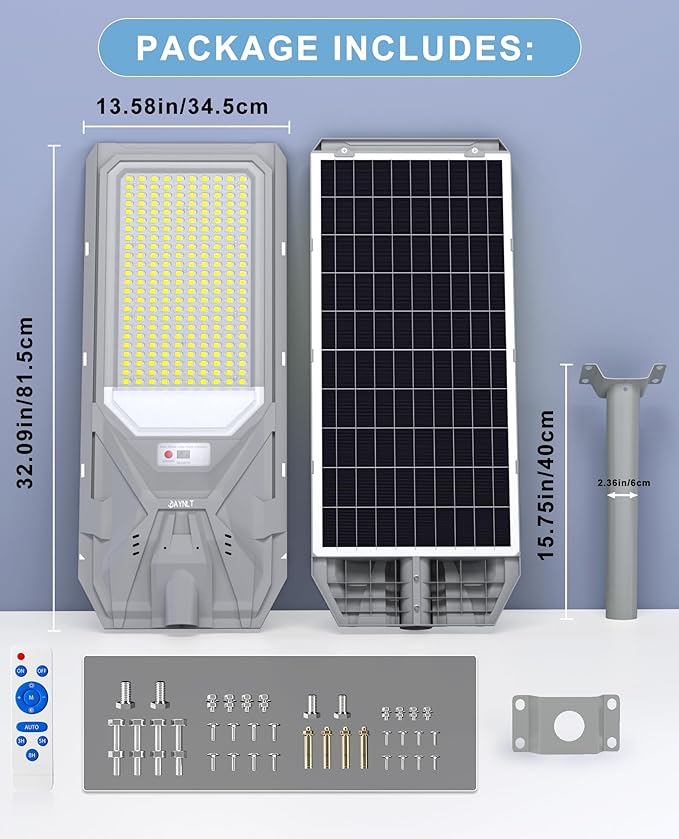 JAYNLT X-12000W Solar Street Lights, 6500K Commercial Parking Lot Light Dusk to