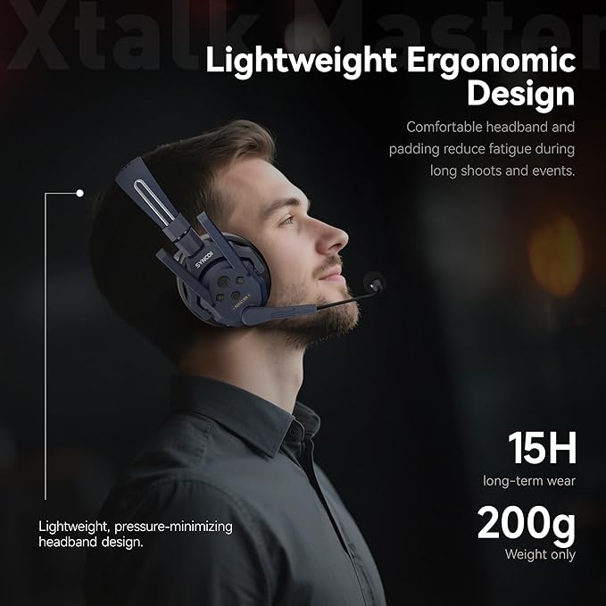 SYNCO Xtalk Master Wireless Intercom Headset System, 2 Person 2.4GHz