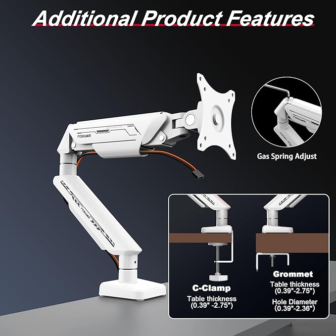 Fydeamer Monitor Arm for 17-35" Screens up to 24.2 lbs, Ergonomic Gas Spring