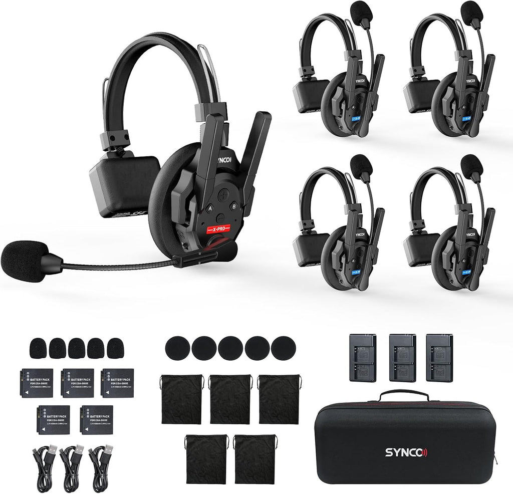 SYNCO XTALK XPRO5 Wireless Intercom Headset System, 500m/1640ft 2.4GHz