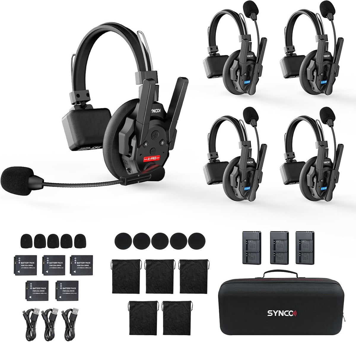 SYNCO XTALK XPRO5 Wireless Intercom Headset System, 500m/1640ft 2.4GHz