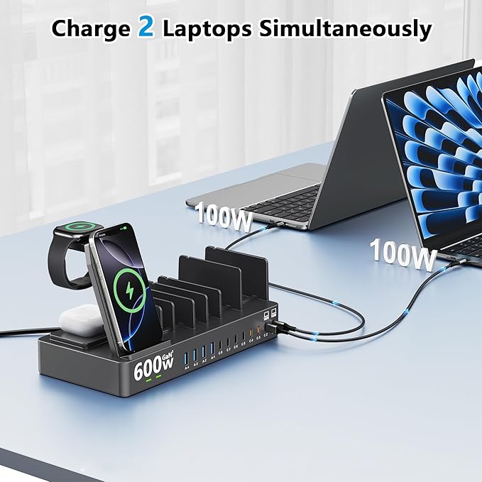 600w Charging Station for Multiple Devices, 15 in 1 Wireless Charging Station