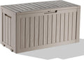 PatioZen 75 Gallon Outdoor Deck Box,Waterproof Resin Outdoor Storage Boxes, Outside Storage Lockable Container for Garden Tools,Indooor Cushions,Accessories (Grey)