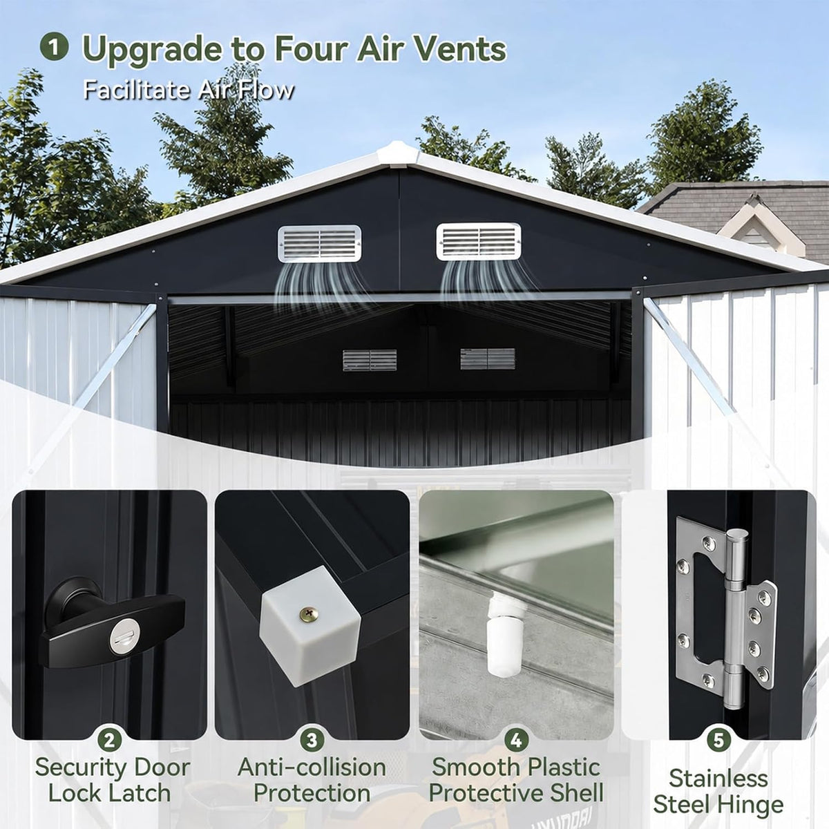 aoxun 8x6 ft shed outdoor storage shed, black, package contents