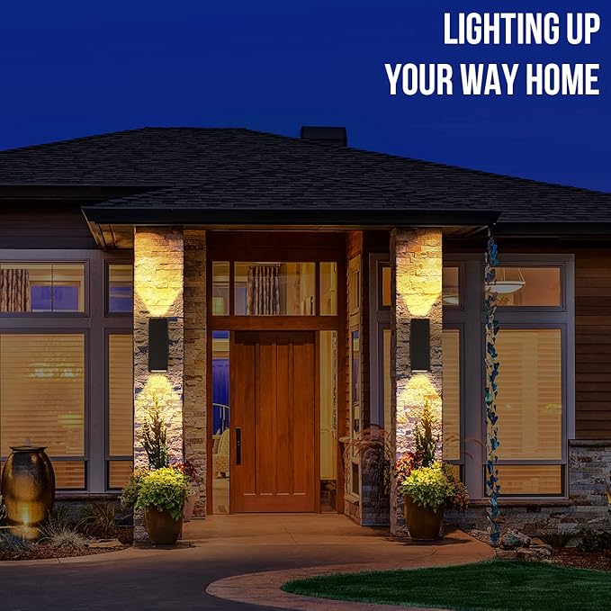 wowlite Outdoor Wall Lights Dusk to Dawn Sensor, 2700K Warm LED Up Down Sconce (2 Pack)