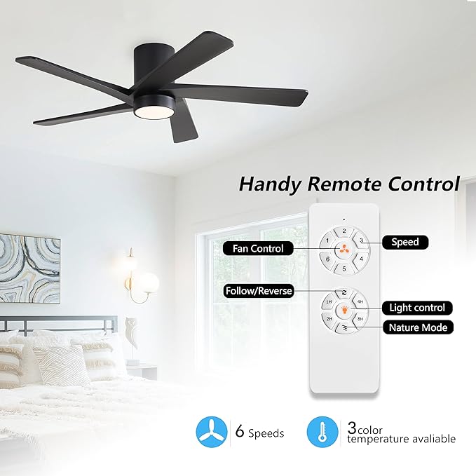 WINGBO 48 Inch Flush Mount DC Ceiling Fan