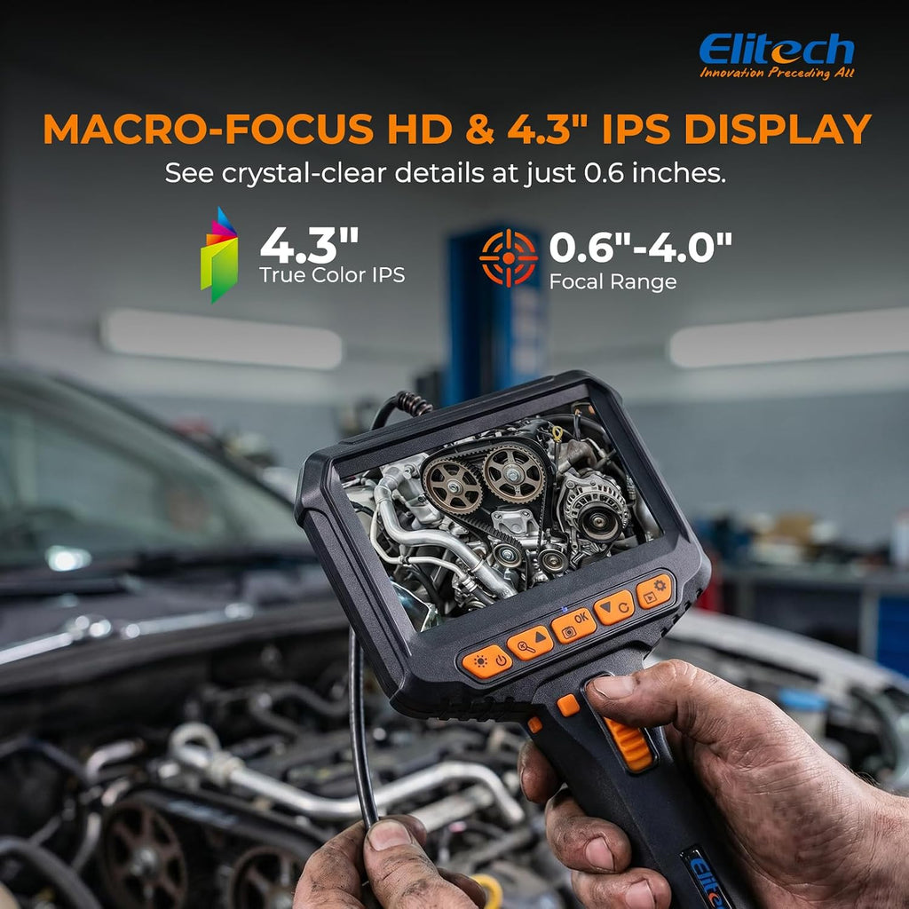 elitech articulating borescope with light, 6mm/0.24in inspection camera, side view