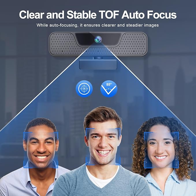 4K Auto Focus Webcam for PC, 4 AI Noise-Canceling Mics UHD Web cam, Auto Light