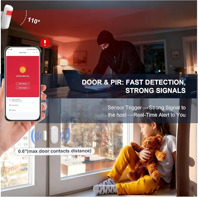 150W Wireless Security System for House, WiFi Door/Window Sensors Alarm System