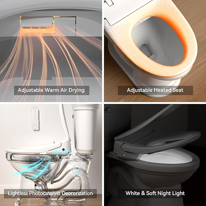 R&T V303 Auto-Open Smart Bidet Toilet Seat, Elongated Electric Bidets