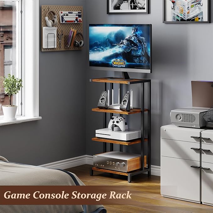 X-cosrack 16.5" Small 4-Tier AV Media Stand, Narrow Version Wooden Corner