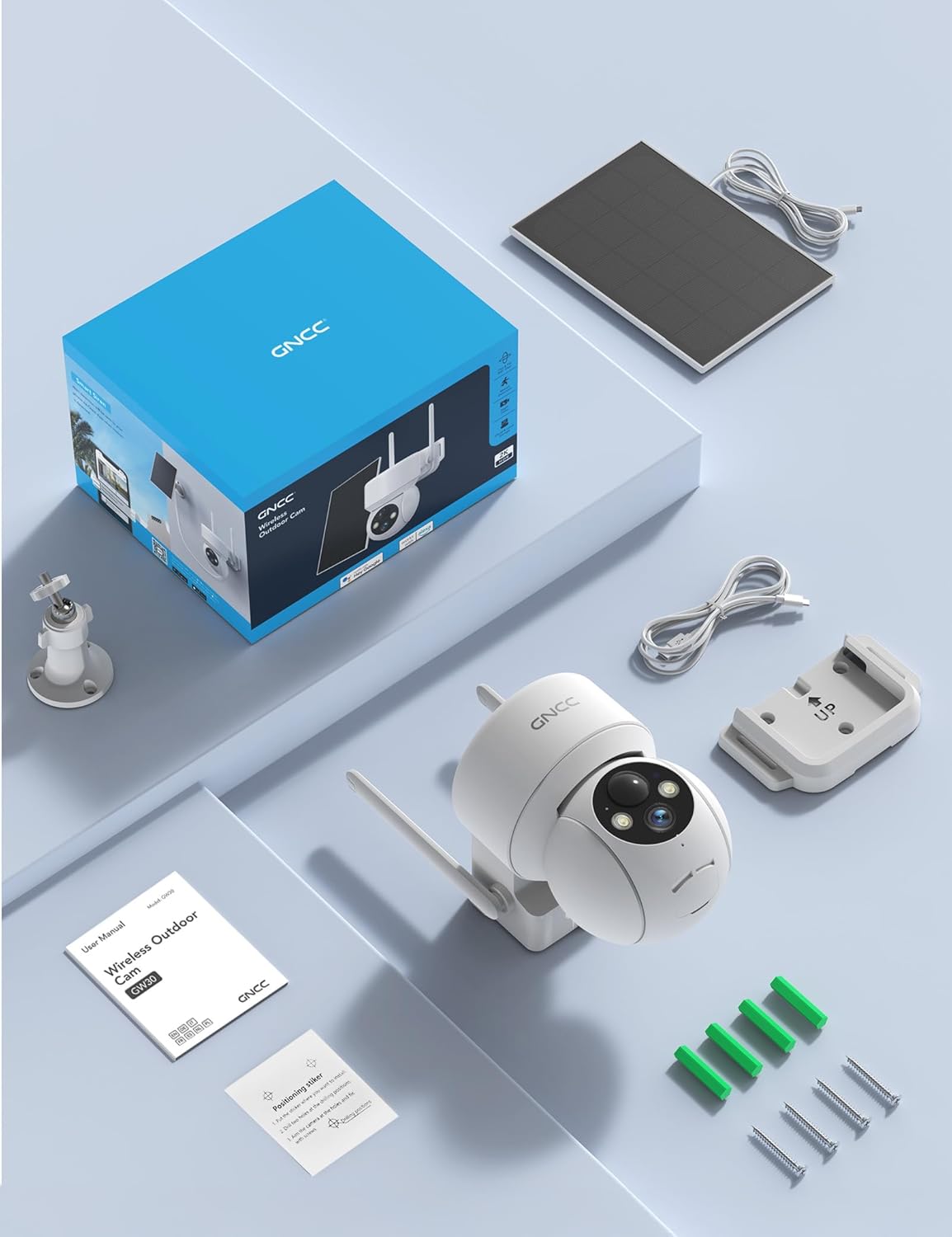 GNCC Solar Security Cameras Wireless Outdoor 2.4G WiFi, SD/Cloud Storage