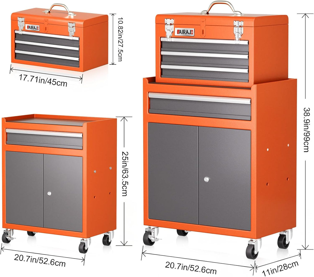 4 drawer rolling tool chest with 360° wheels,40"detachable, close-up detail