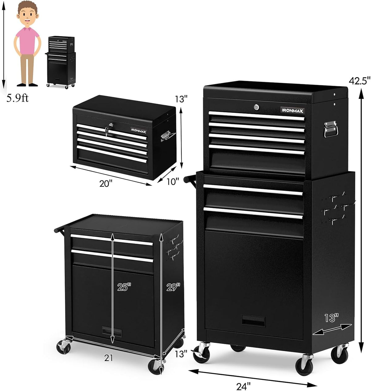 ironmax 6 drawers rolling tool chest, 2 in, close-up detail