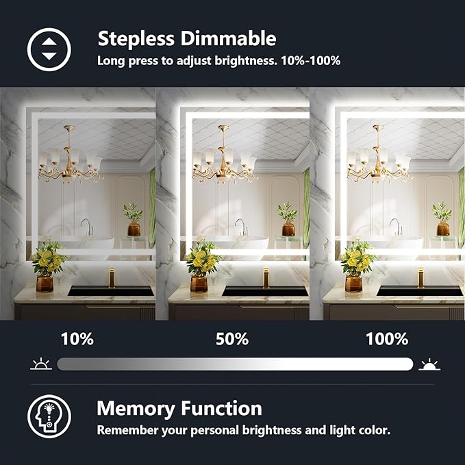 YEELAIT 40x36 Inch LED Bathroom Mirror
