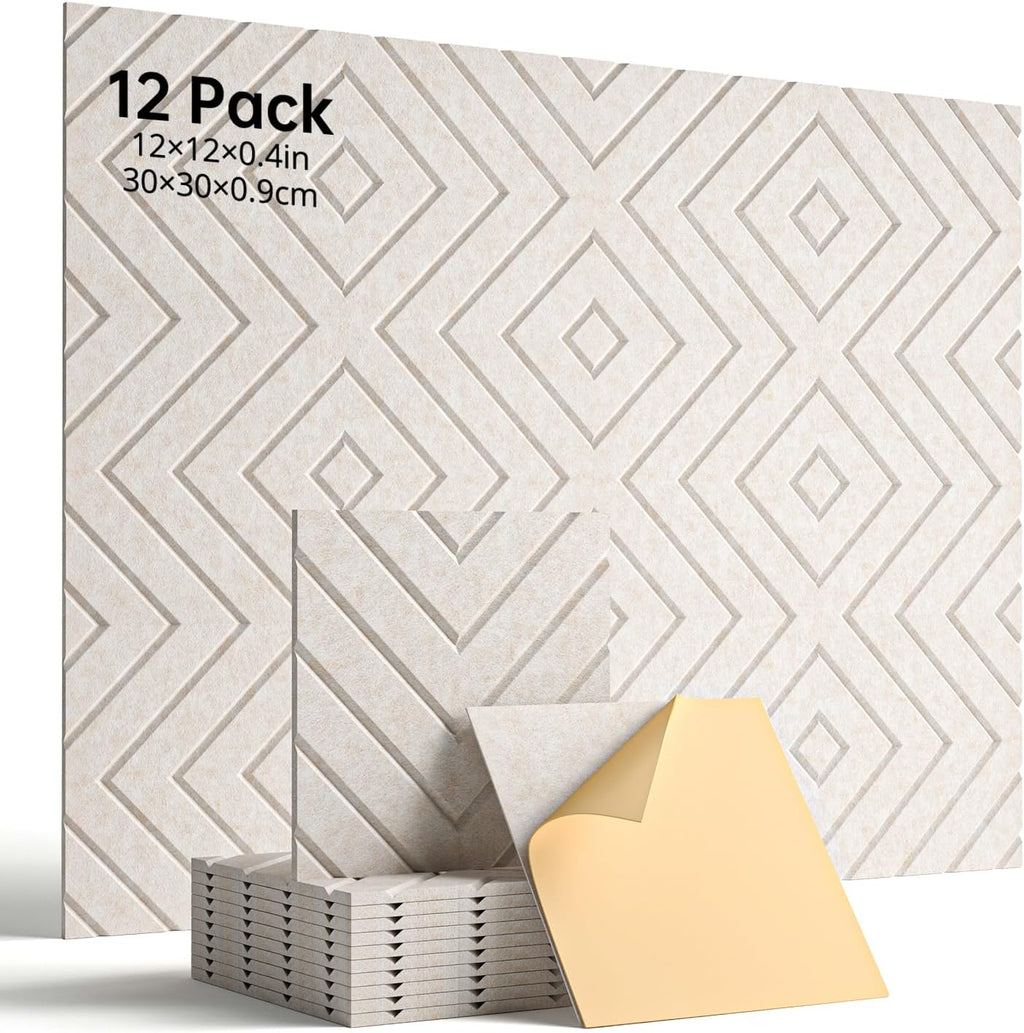 Woovio Sound Proof Foam Panels for Walls, 12 Pack Self-Adhesive Acoustic Panels