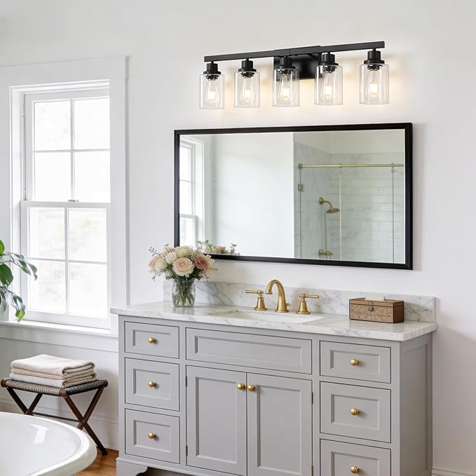 DIKAIDA 5-Light Black Bathroom Vanity Light, Modern Vanity Lighting Fixture