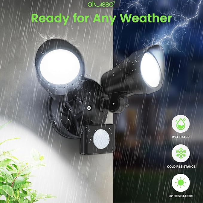 ALUSSO LED Security Lights Motion Sensor, 25W 2000LM Flood Lights Outdoor (2 Pack)
