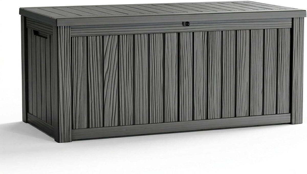 Vixzen Outdoor Storage Deck Box Waterproof Resin Lockable Outside Bench Porch Patio Furniture Pool Float Garden Tool Cushion UV Resistant Bin(169 Gallon, Black)