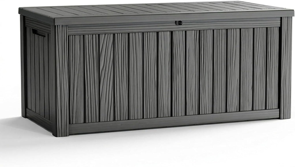 ROJIK Outdoor Storage Box – 150 Gallon Mobile Waterproof Resin Deck Box, Lockable Storage for Patio Cushions, Garden Tools, Pool Accessories – UV-Resistant Storage Bench for Backyard & Deck(Black)