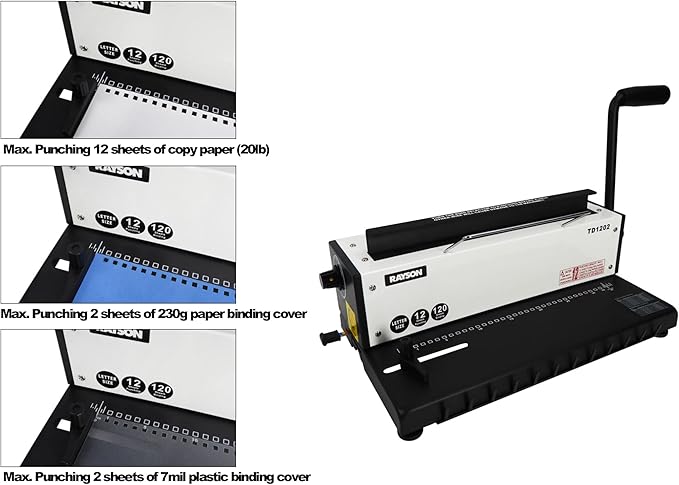 Rayson TD1202 Binding Machine, 3:1 Pitch Wire Binder, Punching 12