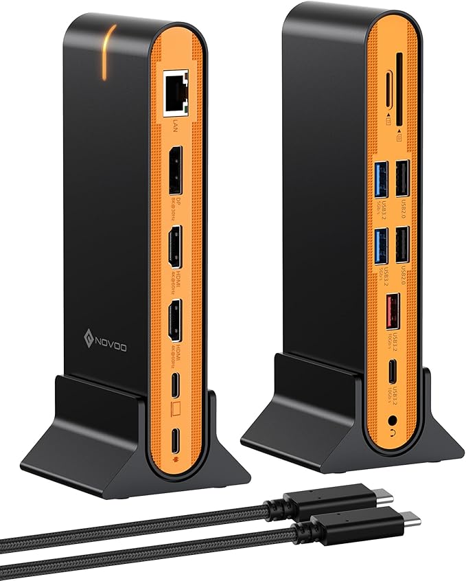 NOVOO Laptop Docking Station Dual Monitor, 15 in 1 Triple Display, 8K@30Hz DP